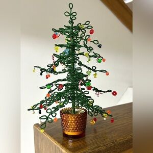 1940s Vintage Bendable Wire Bead Craft Hobnail Glass Potted Decorative Tree
